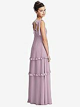 Rear View Thumbnail - Suede Rose Tie-Shoulder Juniors Dress with Tiered Ruffle Skirt