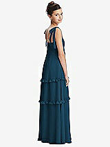 Rear View Thumbnail - Atlantic Blue Tie-Shoulder Juniors Dress with Tiered Ruffle Skirt
