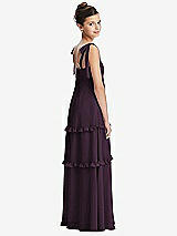 Rear View Thumbnail - Aubergine Tie-Shoulder Juniors Dress with Tiered Ruffle Skirt