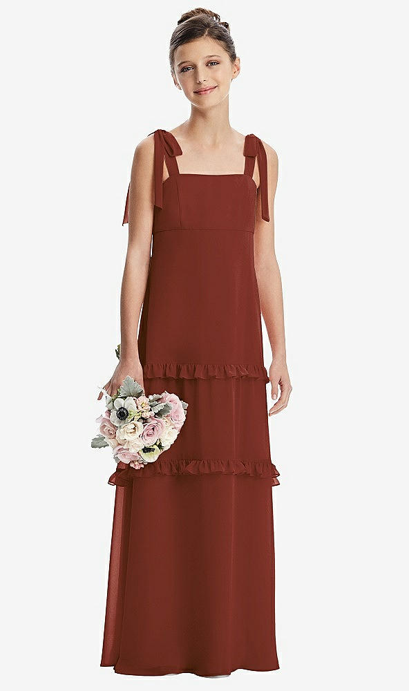 Front View - Auburn Moon Tie-Shoulder Juniors Dress with Tiered Ruffle Skirt