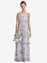 Front View Thumbnail - Butterfly Botanica Silver Dove Tie-Shoulder Juniors Dress with Tiered Ruffle Skirt