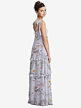 Rear View Thumbnail - Butterfly Botanica Silver Dove Tie-Shoulder Juniors Dress with Tiered Ruffle Skirt