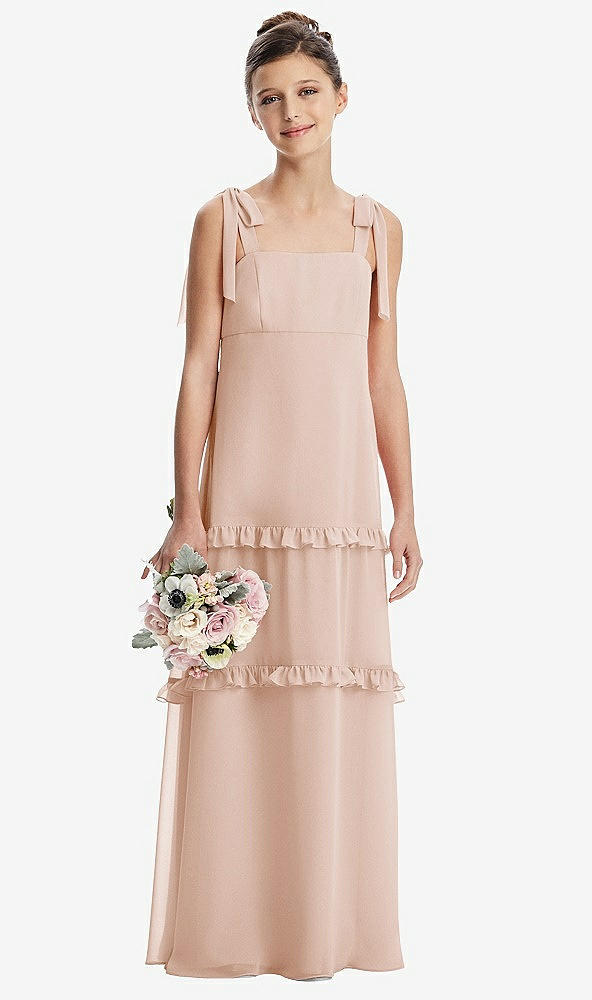 Front View - Cameo Tie-Shoulder Juniors Dress with Tiered Ruffle Skirt