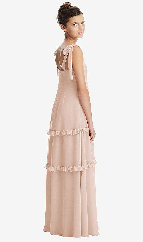 Back View - Cameo Tie-Shoulder Juniors Dress with Tiered Ruffle Skirt