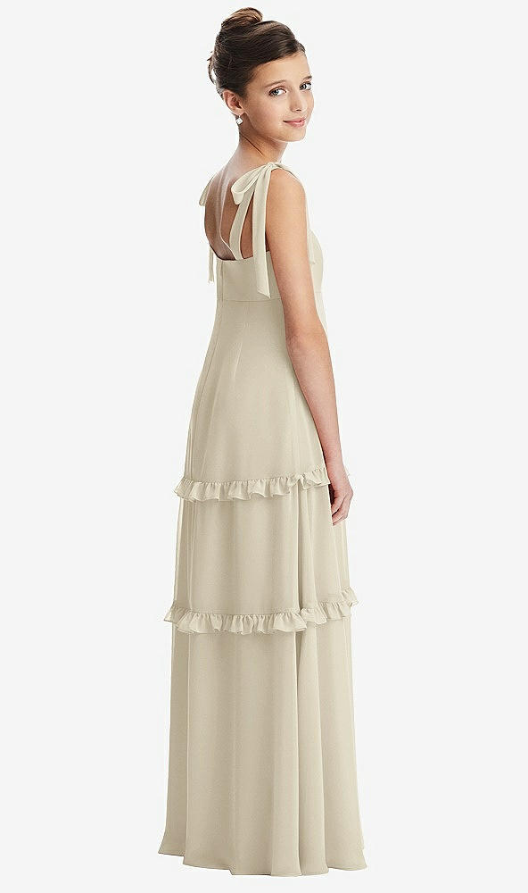 Back View - Champagne Tie-Shoulder Juniors Dress with Tiered Ruffle Skirt