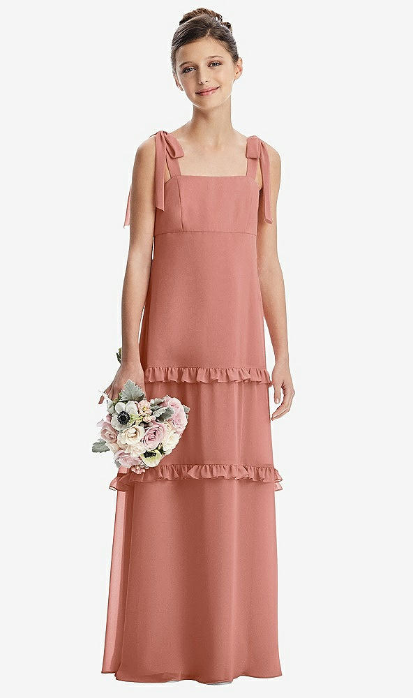 Front View - Desert Rose Tie-Shoulder Juniors Dress with Tiered Ruffle Skirt