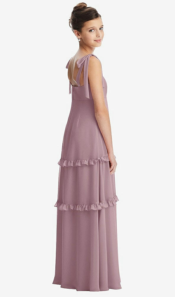Back View - Dusty Rose Tie-Shoulder Juniors Dress with Tiered Ruffle Skirt