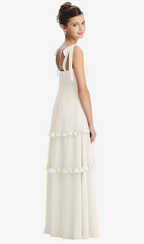 Back View - Ivory Tie-Shoulder Juniors Dress with Tiered Ruffle Skirt
