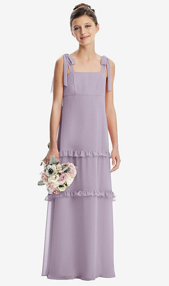 Front View - Lilac Haze Tie-Shoulder Juniors Dress with Tiered Ruffle Skirt