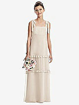 Front View Thumbnail - Oat Tie-Shoulder Juniors Dress with Tiered Ruffle Skirt