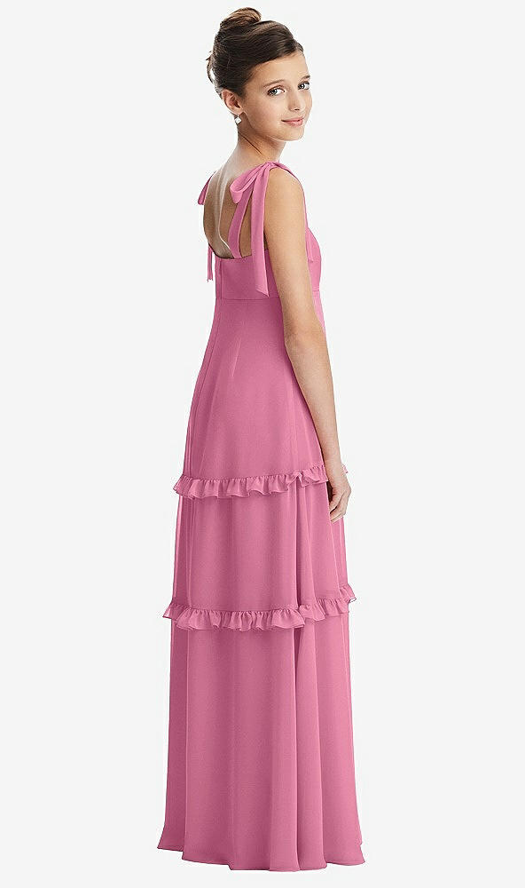 Back View - Orchid Pink Tie-Shoulder Juniors Dress with Tiered Ruffle Skirt
