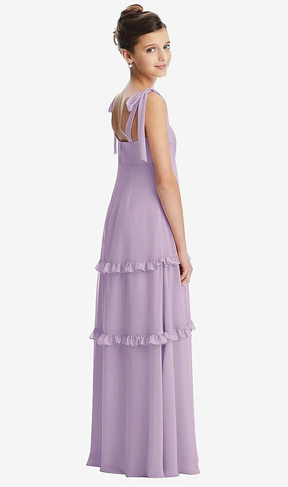 Back View - Pale Purple Tie-Shoulder Juniors Dress with Tiered Ruffle Skirt