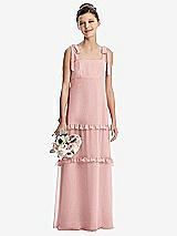 Front View Thumbnail - Rose Tie-Shoulder Juniors Dress with Tiered Ruffle Skirt