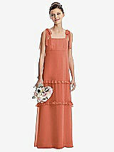 Front View Thumbnail - Terracotta Copper Tie-Shoulder Juniors Dress with Tiered Ruffle Skirt