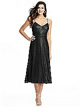 Alt View 1 Thumbnail - Black Spaghetti Strap Flared Skirt Sequin Midi Dress