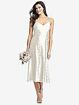 Front View Thumbnail - Ivory Spaghetti Strap Flared Skirt Sequin Midi Dress