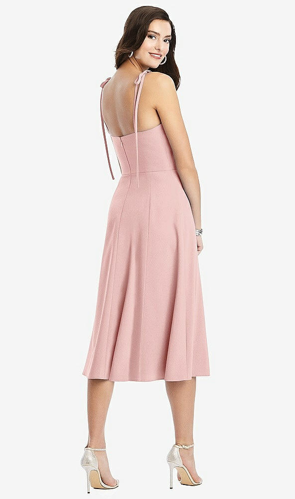 Back View - Rose Bustier Crepe Midi Dress with Adjustable Bow Straps