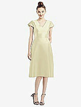 Front View Thumbnail - Butter Yellow Cap Sleeve V-Neck Satin Midi Dress with Pockets