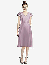 Front View Thumbnail - Suede Rose Cap Sleeve V-Neck Satin Midi Dress with Pockets