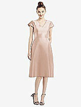 Front View Thumbnail - Cameo Cap Sleeve V-Neck Satin Midi Dress with Pockets