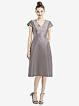 Front View Thumbnail - Cashmere Gray Cap Sleeve V-Neck Satin Midi Dress with Pockets