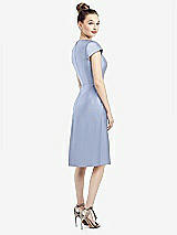 Rear View Thumbnail - Sky Blue Cap Sleeve V-Neck Satin Midi Dress with Pockets