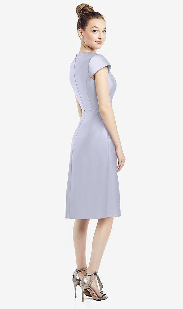 Back View - Silver Dove Cap Sleeve V-Neck Satin Midi Dress with Pockets