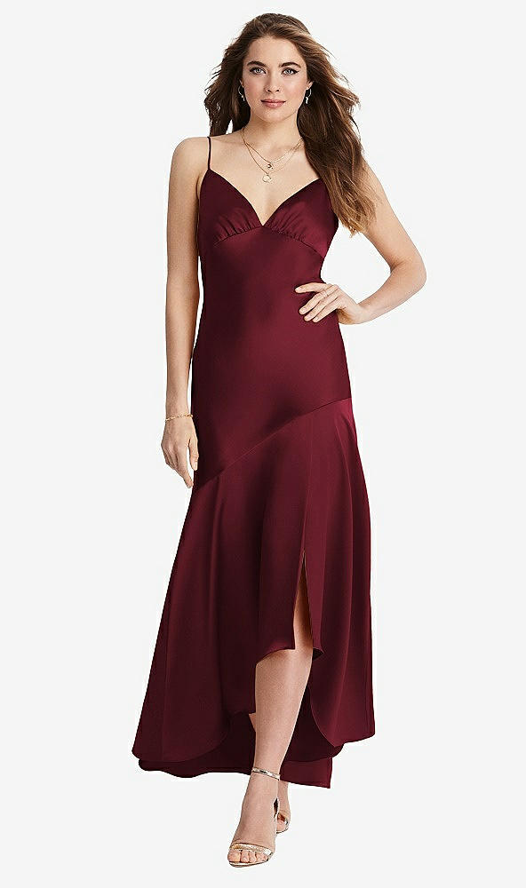 Front View - Cabernet Asymmetrical Drop Waist High-Low Slip Dress - Devon