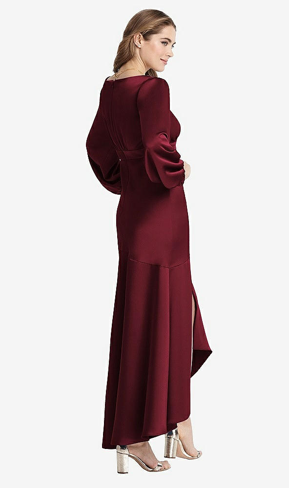Back View - Cabernet Puff Sleeve Asymmetrical Drop Waist High-Low Slip Dress - Teagan