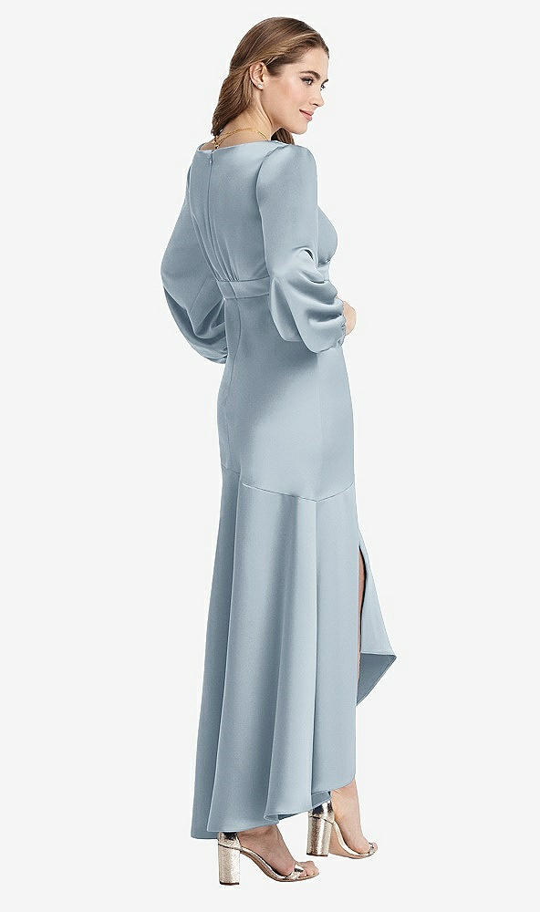 Back View - Mist Puff Sleeve Asymmetrical Drop Waist High-Low Slip Dress - Teagan