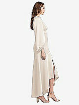 Side View Thumbnail - Oat Puff Sleeve Asymmetrical Drop Waist High-Low Slip Dress - Teagan