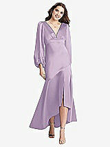 Front View Thumbnail - Pale Purple Puff Sleeve Asymmetrical Drop Waist High-Low Slip Dress - Teagan