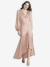 Front View Thumbnail - Toasted Sugar Puff Sleeve Asymmetrical Drop Waist High-Low Slip Dress - Teagan