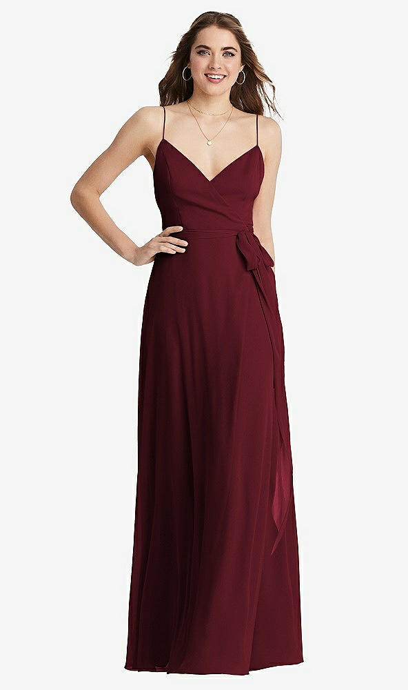 Front View - Cabernet Chiffon Maxi Wrap Dress with Sash - Cora