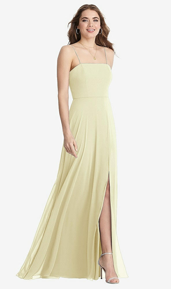 Front View - Butter Yellow Square Neck Chiffon Maxi Dress with Front Slit - Elliott