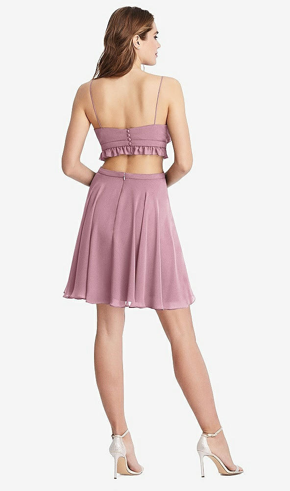 Back View - Dusty Pink Ruffled Chiffon Cutout Mini Dress - Joey