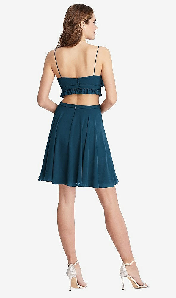 Back View - Atlantic Blue Ruffled Chiffon Cutout Mini Dress - Joey
