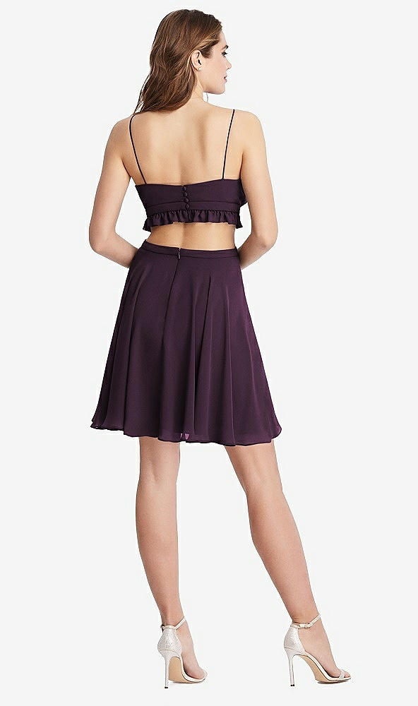 Back View - Aubergine Ruffled Chiffon Cutout Mini Dress - Joey