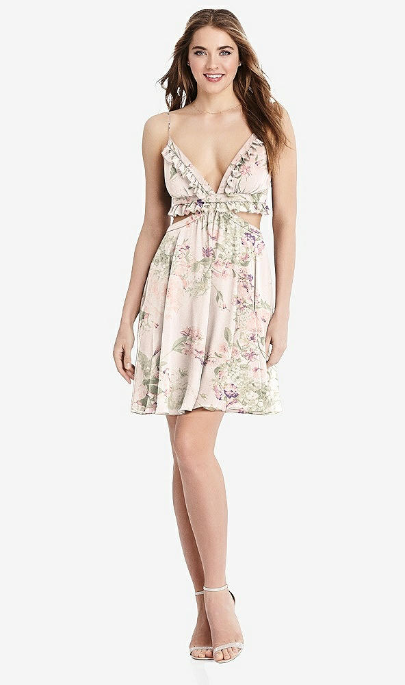 Front View - Blush Garden Ruffled Chiffon Cutout Mini Dress - Joey