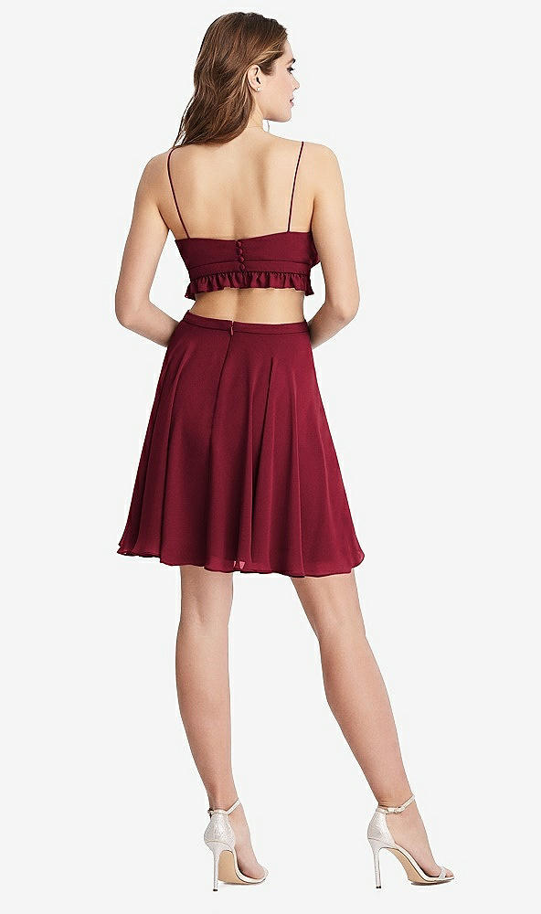 Back View - Burgundy Ruffled Chiffon Cutout Mini Dress - Joey