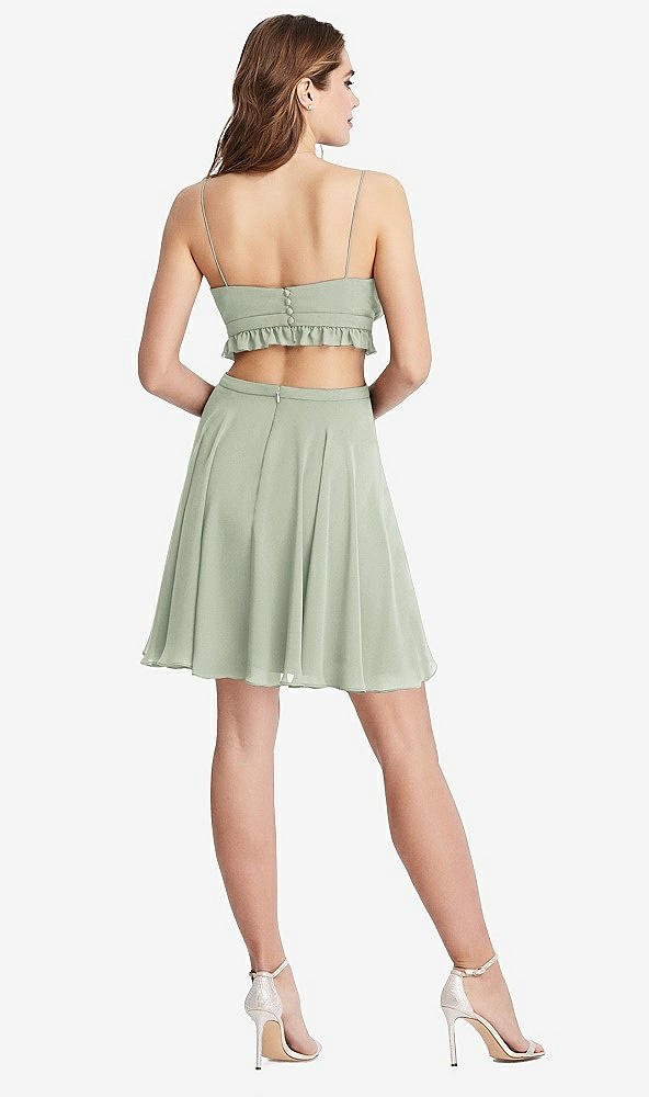 Back View - Celadon Ruffled Chiffon Cutout Mini Dress - Joey