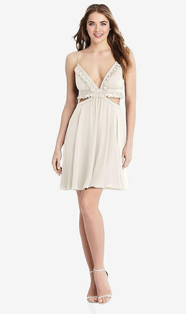 Front View - Ivory Ruffled Chiffon Cutout Mini Dress - Joey
