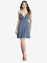 Front View Thumbnail - Larkspur Blue Ruffled Chiffon Cutout Mini Dress - Joey