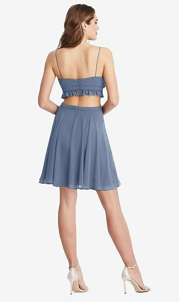 Back View - Larkspur Blue Ruffled Chiffon Cutout Mini Dress - Joey