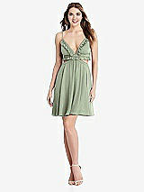 Front View Thumbnail - Sage Ruffled Chiffon Cutout Mini Dress - Joey