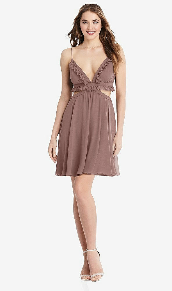 Front View - Sienna Ruffled Chiffon Cutout Mini Dress - Joey
