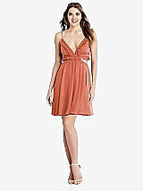 Front View Thumbnail - Terracotta Copper Ruffled Chiffon Cutout Mini Dress - Joey