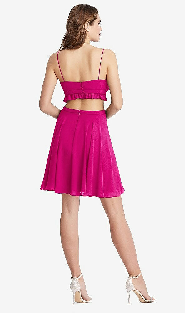 Back View - Think Pink Ruffled Chiffon Cutout Mini Dress - Joey