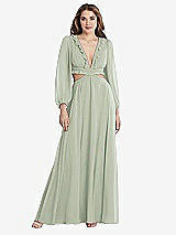 Front View Thumbnail - Celadon Bishop Sleeve Ruffled Chiffon Cutout Maxi Dress - Harlow