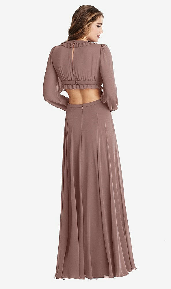 Back View - Sienna Bishop Sleeve Ruffled Chiffon Cutout Maxi Dress - Harlow